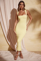 Square Neck Midi Dress in Pastel Yellow